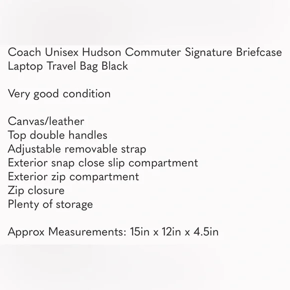 Coach Unisex Hudson Commuter Signature Briefcase Laptop Travel Bag Black‎ - Picture 9 of 9